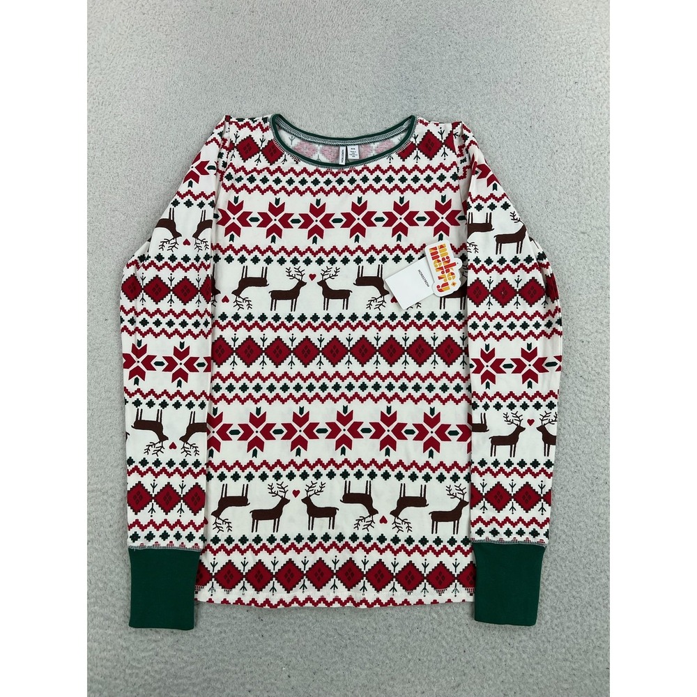 Nordstrom Pajama Top Womens 2XS White Fair Isle Reindeer Long Sleeve Christmas